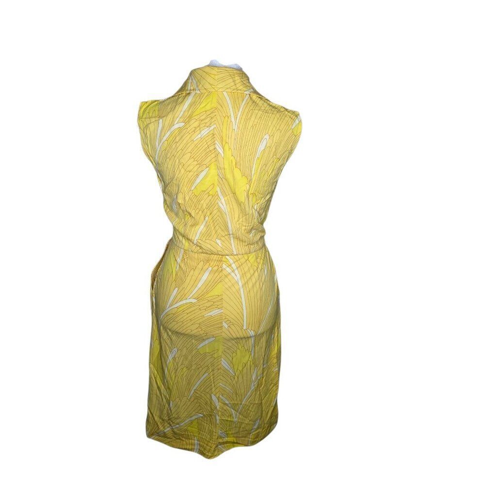 Vintage 1970s Sleeveless Tropical Shirt Dress Womens Size S Yellow Spread Collar - Picture 4 of 5